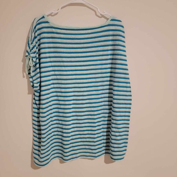 Talbots Plus Linen Striped Blouse Womens Size 3x Blue Metallic Top - Picture 2 of 6